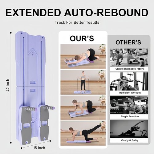 Pilates Board - 2025 Pilates Reformer Set for Full Body Workouts, Foldable Ab Core Trainer Board, Multi-Purpose Pilates Board for Home with Resistance Bands, Ideal for Women & Men (Purple, L)