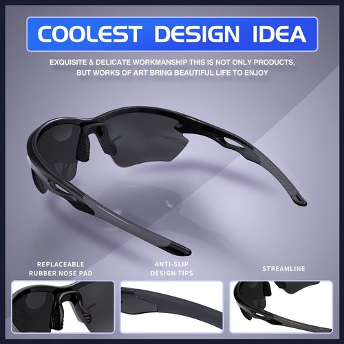 DEAFRAIN Sports Sunglasses Polarized for Men Women Cycling Running Fishing Driving Baseball Athletic Black Glasses UV400 Protection