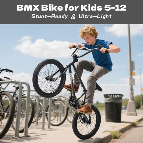 XJD Freestyle BMX Bike, 20 inch Kids Bicycles for Boys Girls Ages 8-12 Years Old and Beginner Level Rider,Durable Steel Frame,Black(No Pegs)