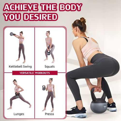 Soft Kettlebell, 10 lb Kettlebells Anti-Slip Grip Weight for Home Workouts, Cushioned soft-Sided Base, Safe Strength Training Kettlebell for Women & Men & Beginners (Grey)