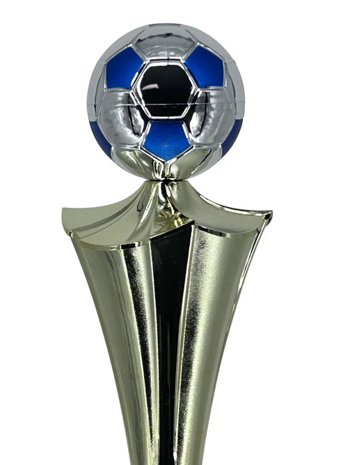 Express Medals Deluxe Soccer Championship Trophy, 41-Inch Gold Tower with Silver Blue Ball Accents, 4-Tier Design