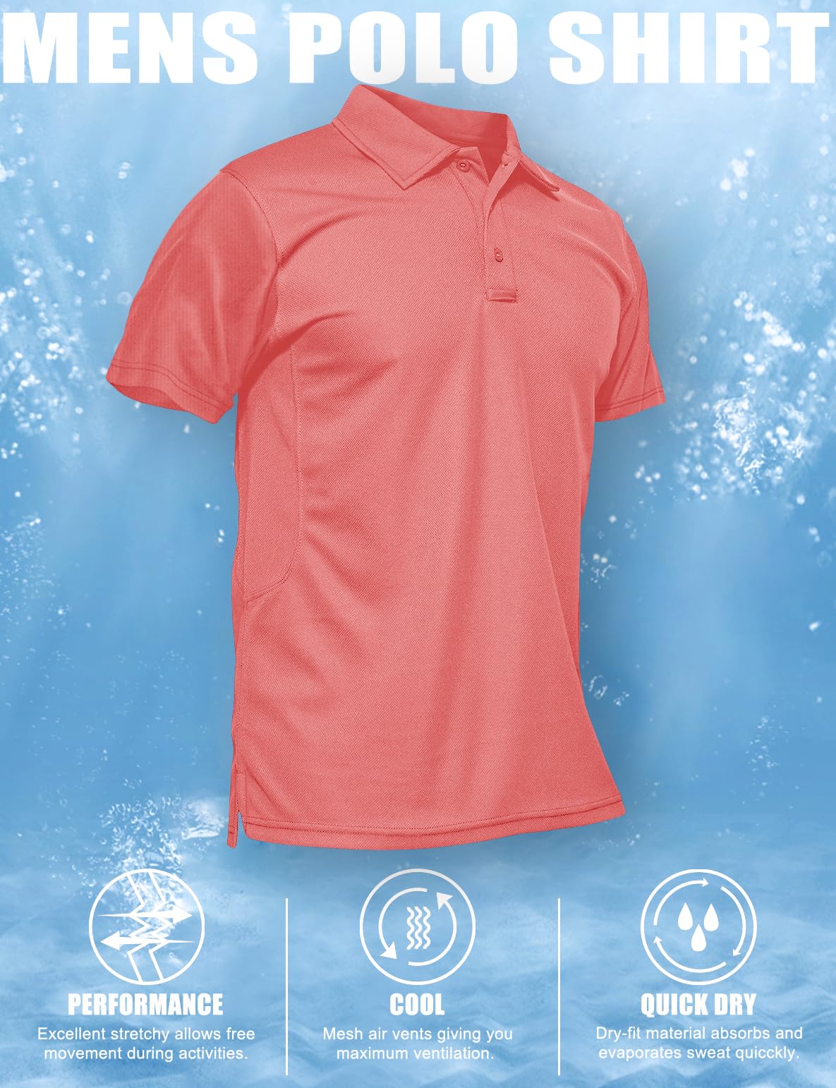 MAGCOMSEN Polo Shirts for Men Short Sleeve Quick Dry Golf Work Shirts Casual Shirt Watermelon Red L