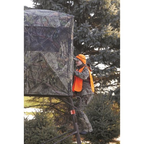Guide Gear 6 Foot Tripod Hunting Tower Blind, 2-Man Stand Elevated, Hunting Gear Equipment Accessories, 4 by 4 Mossy Oak Country Roots