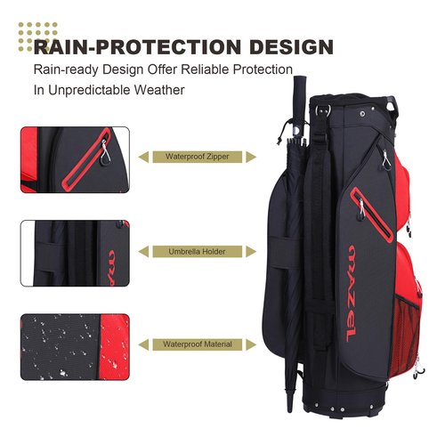 MAZEL Golf Cart Bag with 7-Way Full Length Dividers Top and 9 Pockets,Lightweight Golf Club Bag for Men & Women (Red Black)
