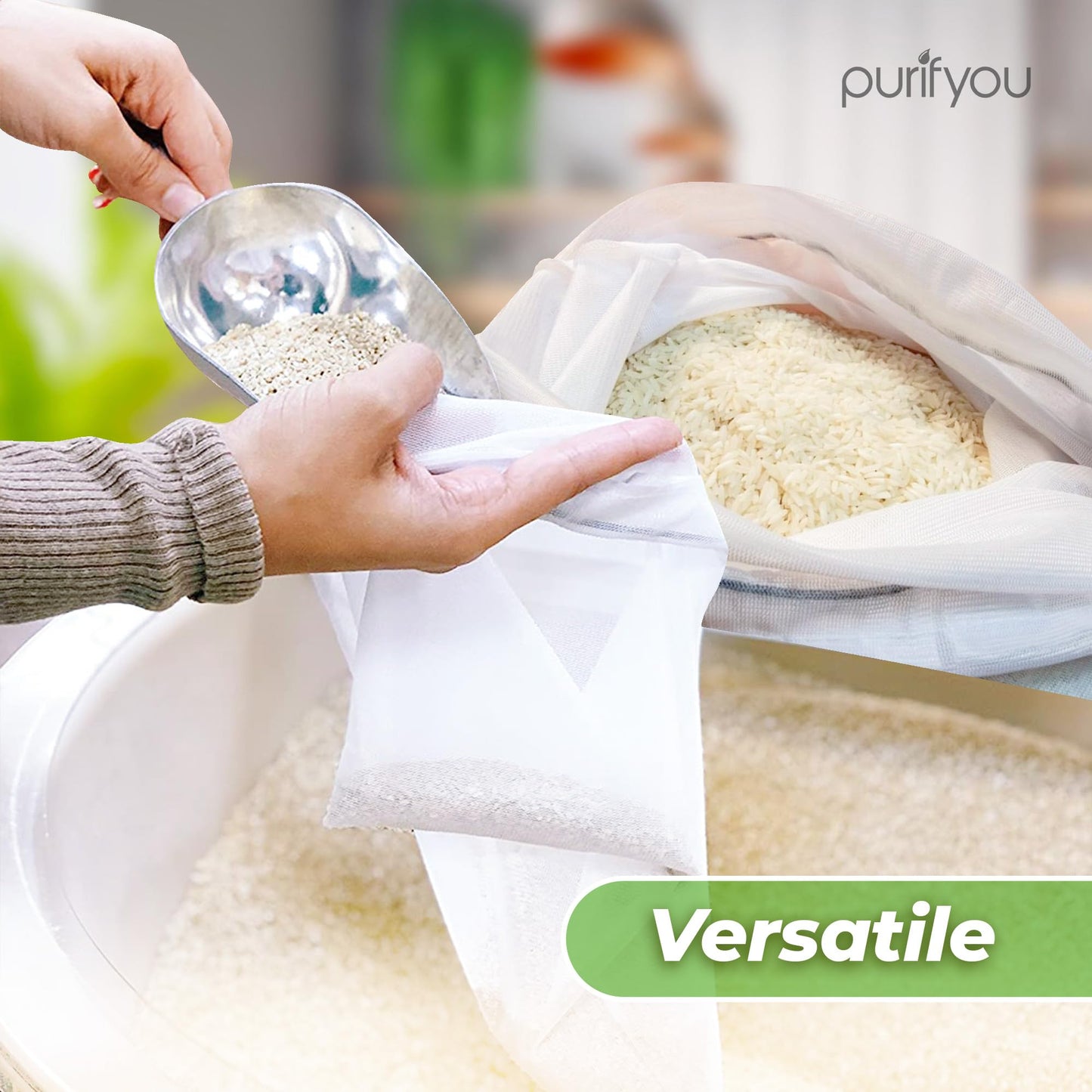 purifyou Set of 9 Reusable Produce Bags – Heavy Duty Washable Mesh Grocery Bags with Drawstring, Ideal for Farmers Market, Beach Storage, Refrigerator Use (Extra Large, Large, Small)