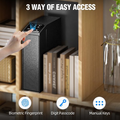 UEAKPIC Mounted Gun Safe for Handgun with Quick Access Sliding Door, Biometric Nightstand Pistol Lock Box with Security Fingerprint, Key Access, PIN Code for Car, Bedroom, Desk and Walls