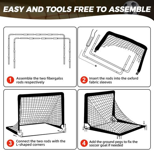 BAGAIL Soccer Goals for Backyard Set, 2 of 6 x 4ft Portable Pop Up Soccer Nets, Foldable Training Equipment with Soccer Ball, Ladder, Cones, Targets for Outdoor Games - Black