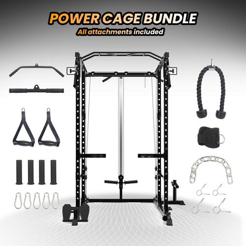 Hipicute Power Cage, Squat Rack with Cable Crossover System, 2000LBS Power Rack with LAT Pull Down System, Workout Cage with Pulley System for Fitness Home Gym, Black