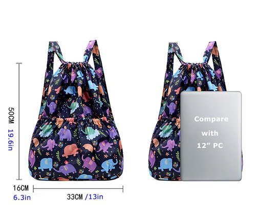 YUNZLAN Floral Large Drawstring Backpack with 4 Pockets String Swim Gym Bag for Women Lightweight Cinch Bag Travel and Daily Use