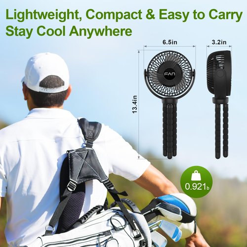 Lovegoo Rechargeable Golf Cart Fan, 10000mAh Battery for 55H Max Runtime, Portable Fan with Flexible Tripod, USB-C Charging, 3-Speed & Timer, Compatible with EZGO Club Car Yamaha
