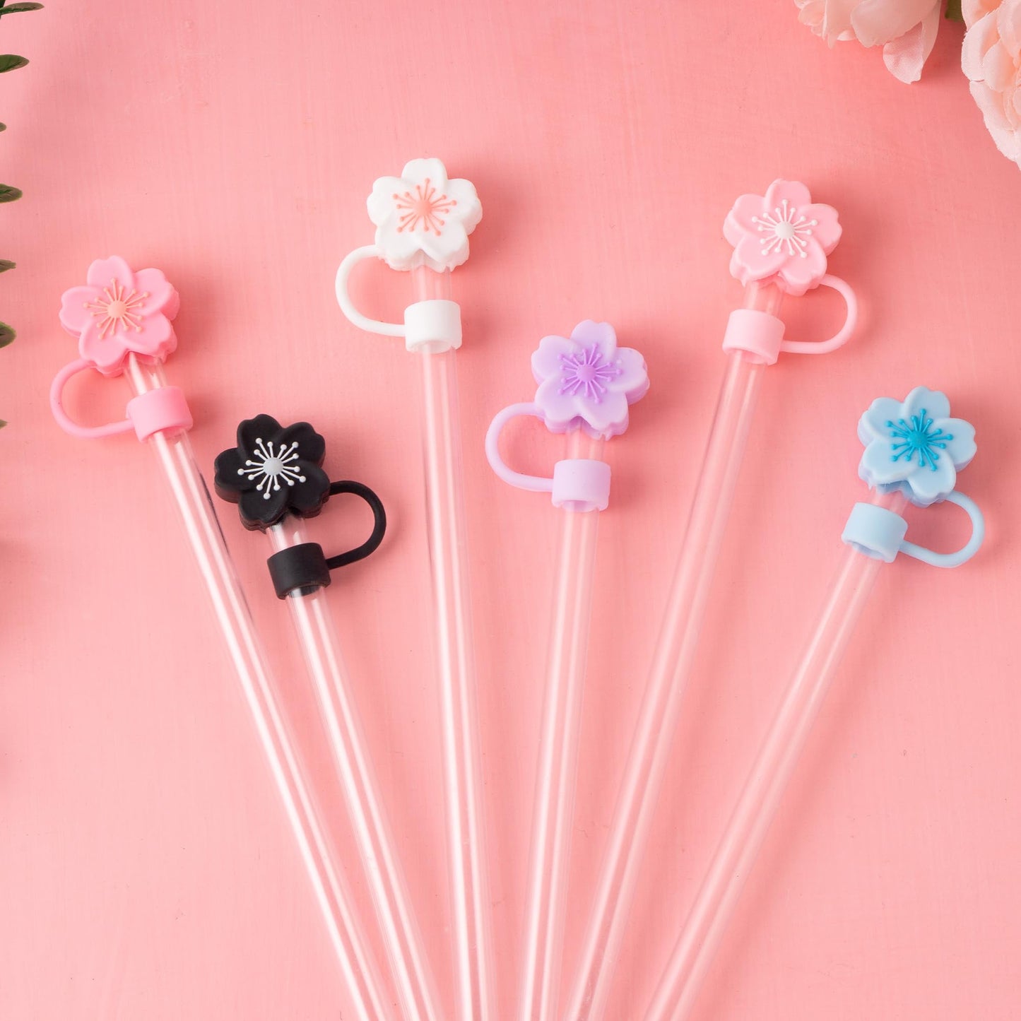 6PCS Flower Silicone Straw Covers Toppers for Stanley Cups 30&40 Oz Accessories, Reusable Straw Tips Protectors for Stanley Cup 10mm 0.4in Straws