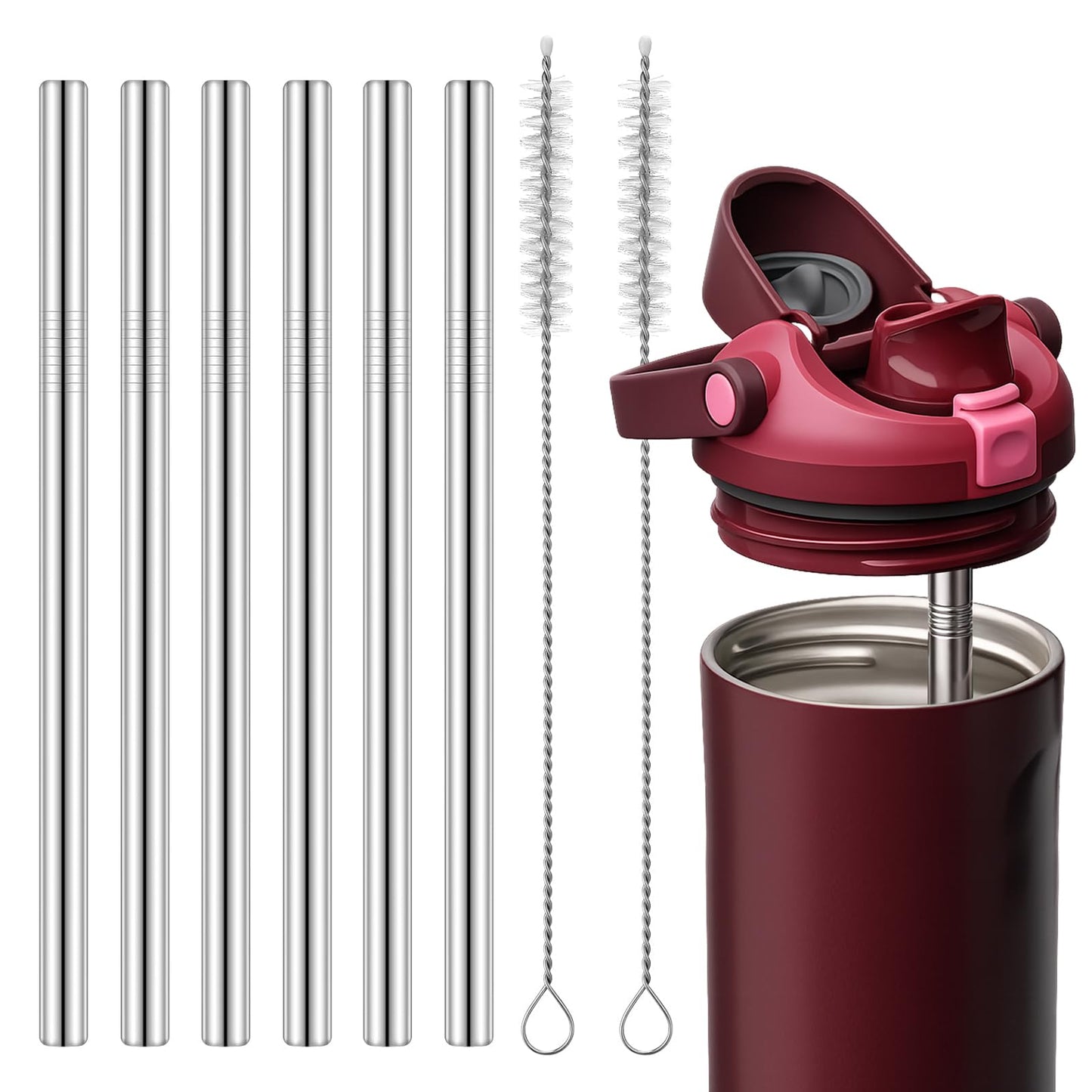 Mity rain 8PCS Metal Straw for Owala FreeSip Sway 30oz Water Bottle -Stainless Steel Straws for Owala Water Bottle (Stainless Steel)