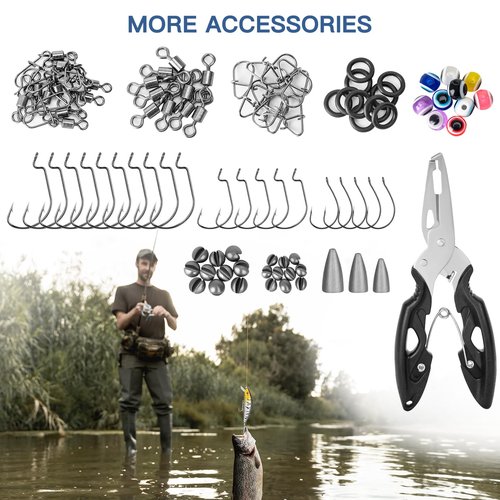 WITOROR Fishing Lures, 144Pcs Tackle Box Included Crankbaits, Spoon, Hooks, Jigs, Weights and More Other Accessories, Fishing Bait Lure Gear Teasers Kit Gifts for Men Bass Freshwater