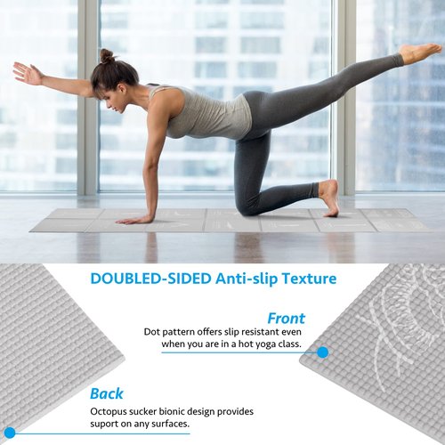 Foldable Yoga Mat for Women, Non Slip Exercise Mat for Home Gym, 5mm Travel Yoga Mats Set With Stretch Strap for Yoga Pilates and Fitness, 68"L x 24"W x 0.2 Inch Thick
