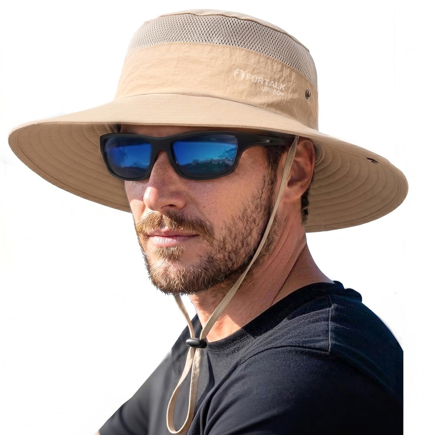 FURTALK Sun Hats for Men Women Fishing Hat UPF 80+ Breathable Wide Brim Hiking Summer UV Protection Bucket Hats Khaki