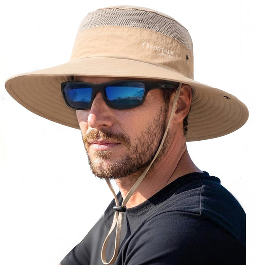 FURTALK Sun Hats for Men Women Fishing Hat UPF 80+ Breathable Wide Brim Hiking Summer UV Protection Bucket Hats Khaki
