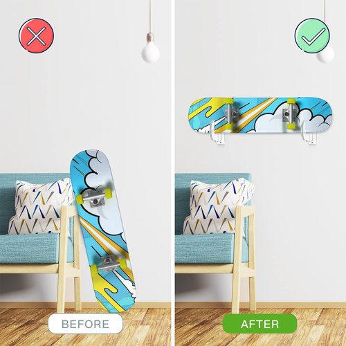 BiJun Skateboard Wall Mount, Snowboard Wall Mount Display, Acrylic Horizontal Skateboards Rack, Skateboard Storage Hanger (Transparent)