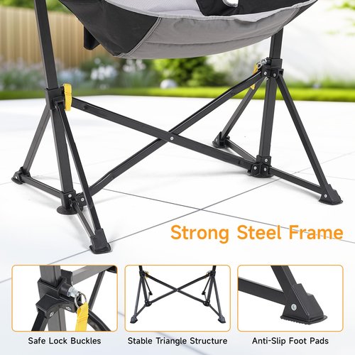 Dovov Hammock Camping Chair, Portable Folding Swinging Chairs with Headrest and Cup Holder, Outdoor Oversized Rocker Seat with Adjustable Back and Metal Frame for Camping, Patio, Garden, Black