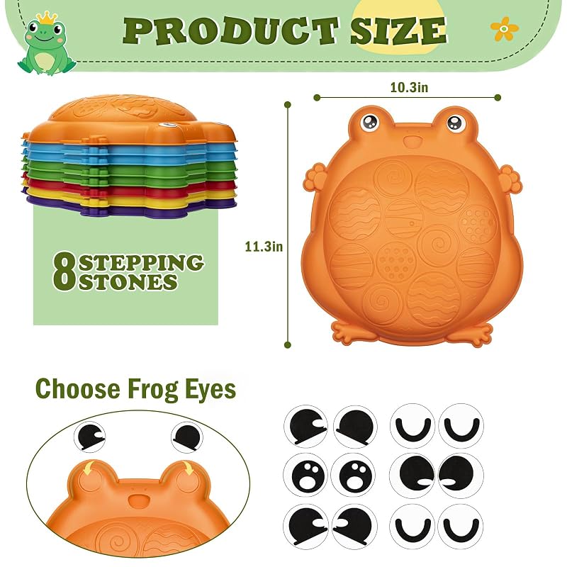 8Pcs Balance Stepping Stones for Kids - Indoor/Outdoor Frog Party 265lbs Capacity