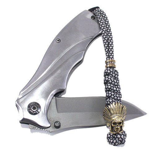 Paracord Knife Lanyards With Brass Skull Bead Paracord Lanyard for Knife EDC Tools Tactical Lanyards (White/Black, 5 INCHES)