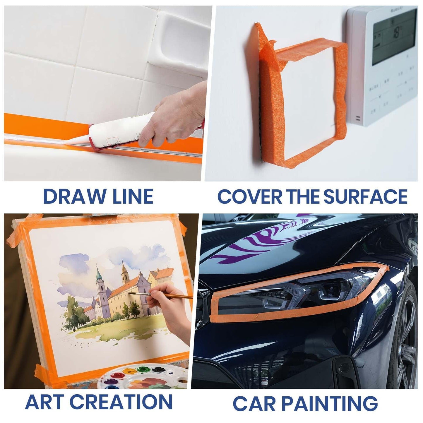 ADHES Orange Masking Tape 1.88 Inch x 55 Yards, 5 Rolls UV Resistant No Residue Multi-Surface Painters Tape, Automotive Masking Tape for Indoor & Outdoor, Arts, Crafts, DIY, Labeling