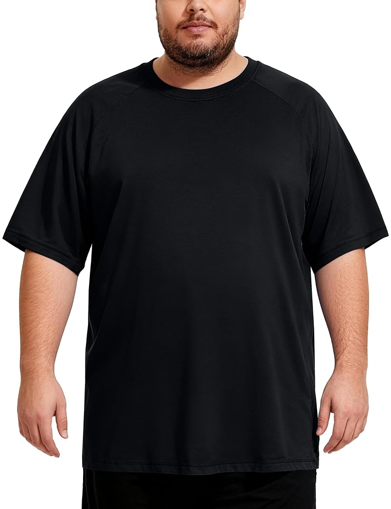 Men's Big & Tall Rash Guard Swim Shirt UPF 50+ Short Sleeve Black 4X-Large