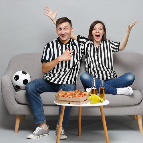 Syhood Men's Referee Shirt Stripe Umpire Jersey, Penalty Flag and Whistle for Football Soccer Sports and Halloween Cosplay(Large)