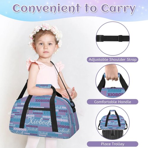 Personalized Cute Duffle Bag - Custom Name Kids Sports Bag, Sleepover Bags for Girls, Lightweight Toddler Boys Overnight Bag for Weekender Travel Cheer Dance Ball Game, Blue Dark Purple