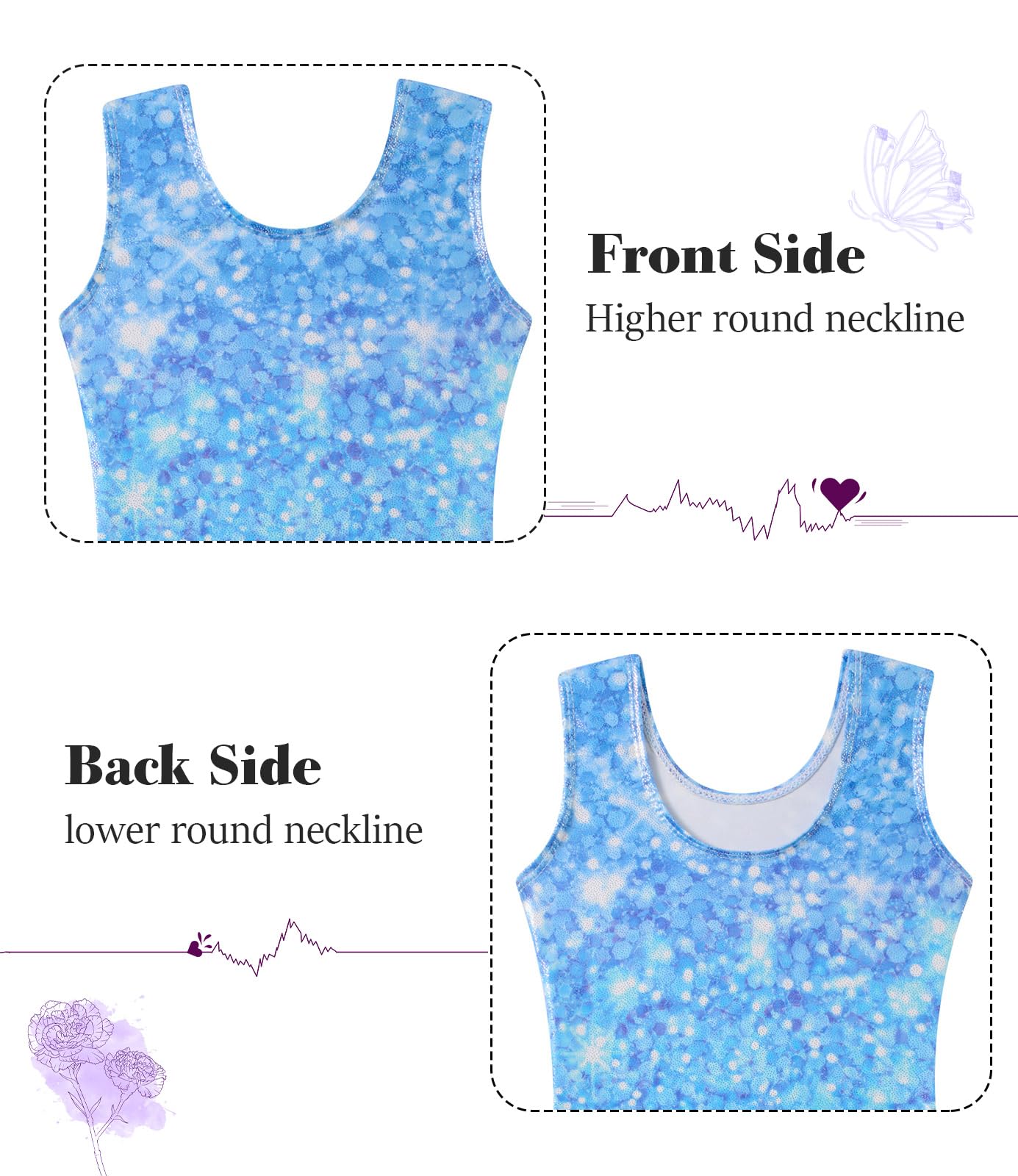 Vogseek Gymnastics Leotards for Girls 9 10 Years Shiny Blue Purple Athletic Outfits with Hair Scrunchie Kids Cute Tank Sleeve Activewear Ballet Dance Unktards,Blue Purple