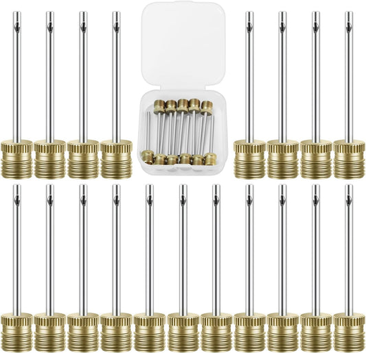 20 Pack Brass Ball Pump Needles with Storage Case - Heavy Duty No Break Air Pump Needles for Basketball, Hand Pump & Electric Pump, Stainless Steel Body