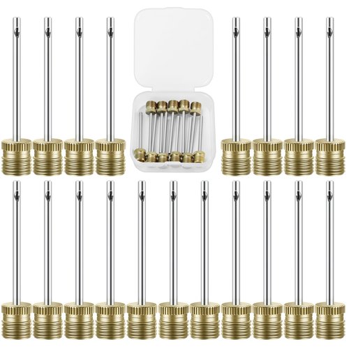 Quadafy 20 Pack Brass Ball Pump Needles with Storage Case - Heavy Duty No Break Air Pump Needles for Basketball, Hand Pump & Electric Pump, Stainless Steel Body