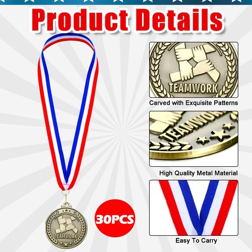 Quelay 30 Pcs 2'' Gold Medals for Awards,Winner Encourage Team Participation for Kids Adults Trophy Award Prize Gift Competitions Graduation Party(Teamwork)