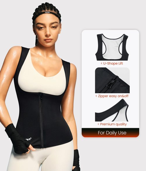Junlan Sauna Suit for Women Waist Trainer Vest Sweat Tank Top Shaper for Women with Zipper (Black, Medium)