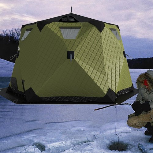 XQZMZSCP Ice Fishing Shelter with Stove Jack and Floor, Portable Ice Fishing Tent 420D Insulated Layer Ice Shanty Hexagon Ice Huts (Dark Green 260X260X170cm)