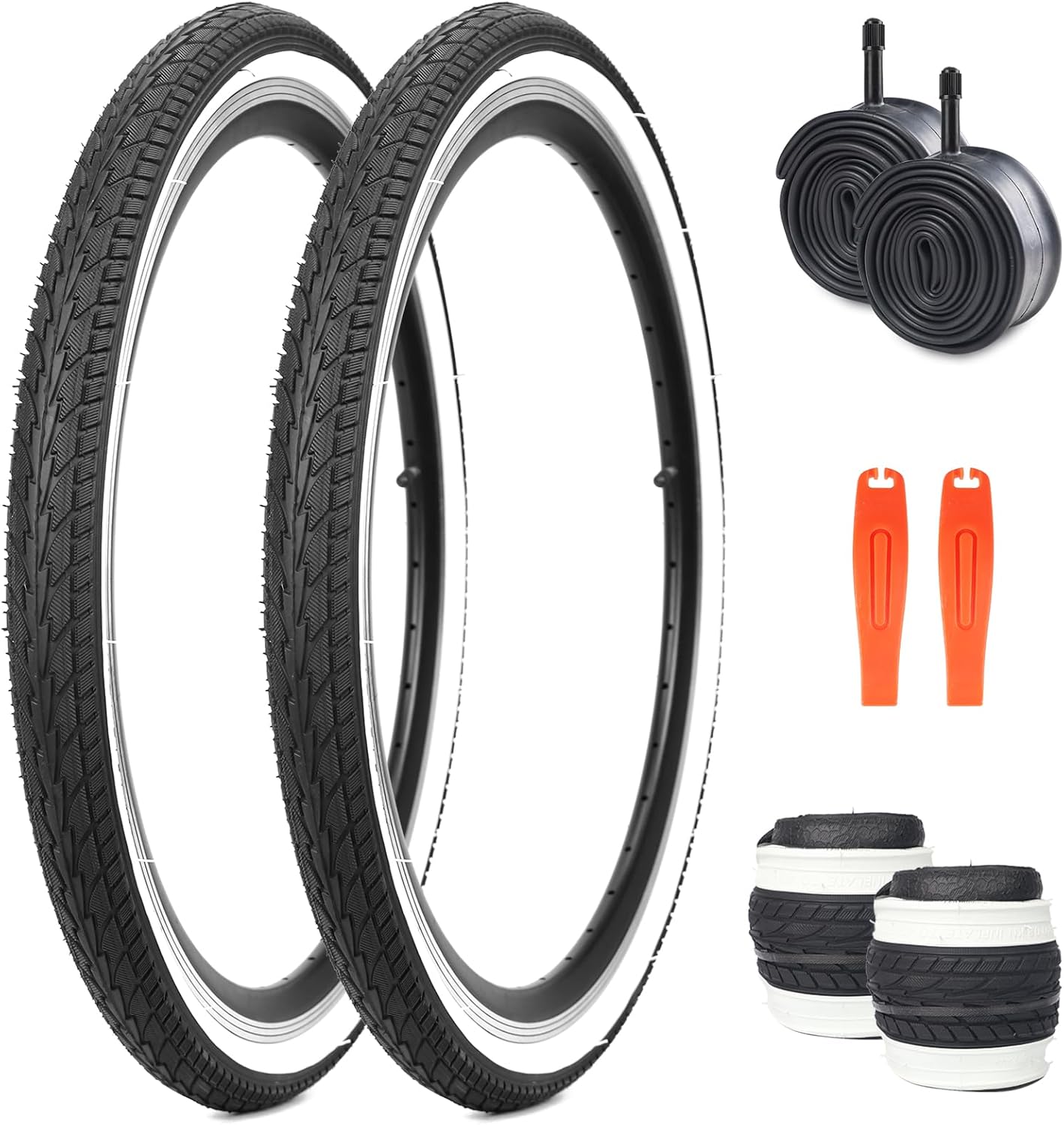 20/24 x 1.75 Inch Bike One/Two Pack Bicycle White Wall Side Black Tires Folding Bead Tires with/Without Inner Tubes Compatible with 20"/ 24" City Bike, Lady Bicycle, Cruiser Bikes, Tricycles