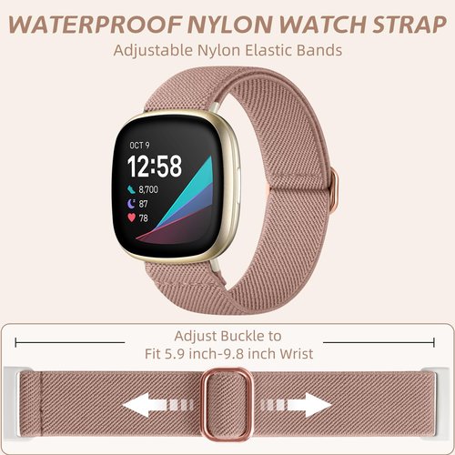 Odbeai Compatible with Fitbit Versa 4 Bands for Woman/Versa 3 Band, Compatible with Fitbit Sense 2 Bands/Sense Band, Water-Resistant Adjustable Stretchy Nylon Sport Strap for Smart Watches, 5 Packs