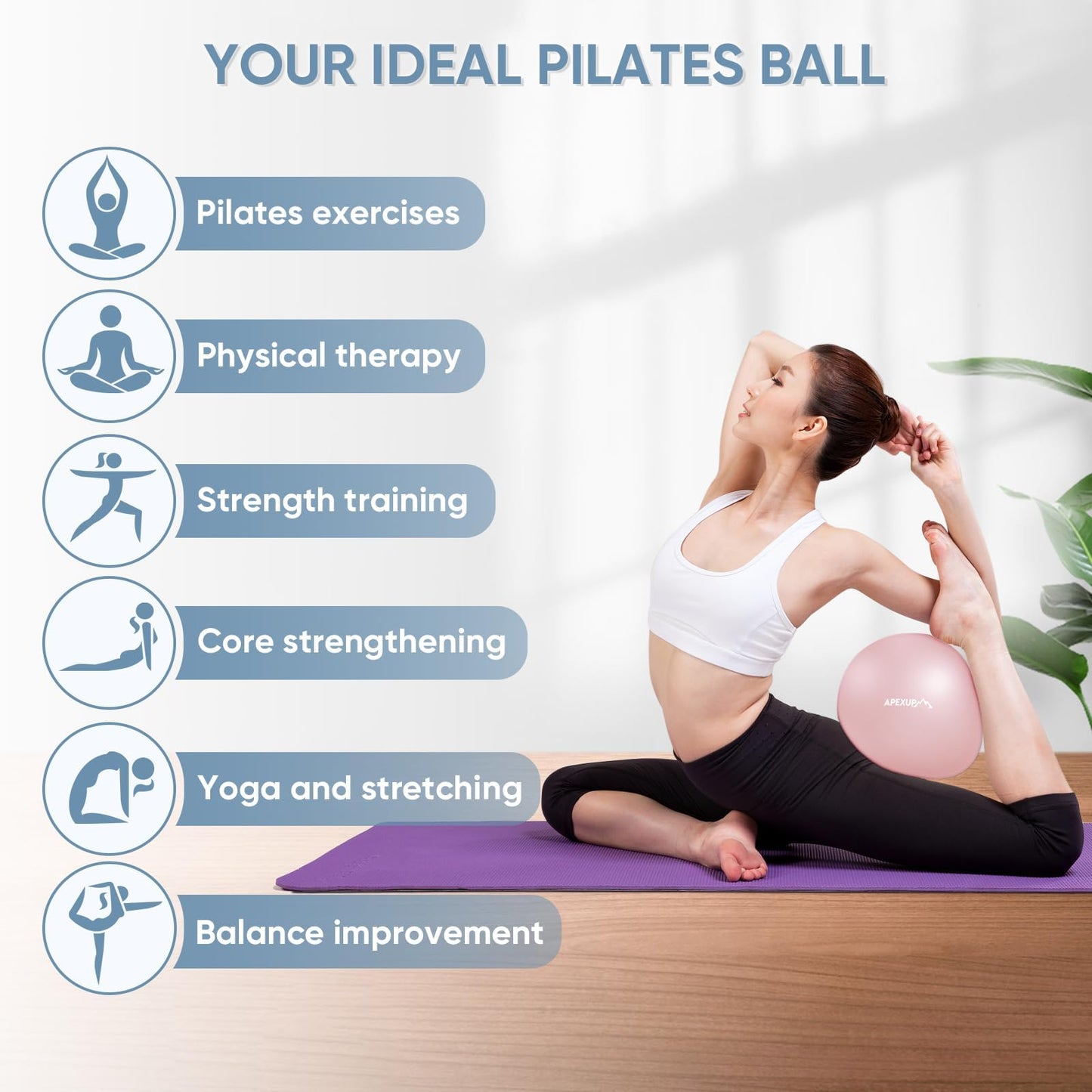 APEXUP 9 Inch Pilates Ball Small Exercise Ball for Yoga, Fitness, Balance, Core Workout, Physical Therapy (XXS (9") 23cm, Pink)