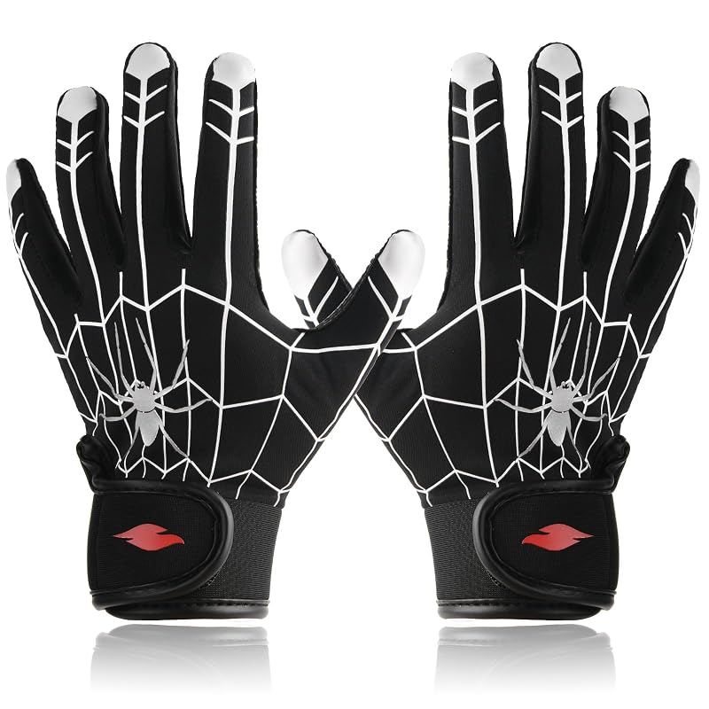Youth Baseball & Softball Batting Gloves for Kids with Super Grip Fit - Spider Black/Youth M/L (6in-6.5in)