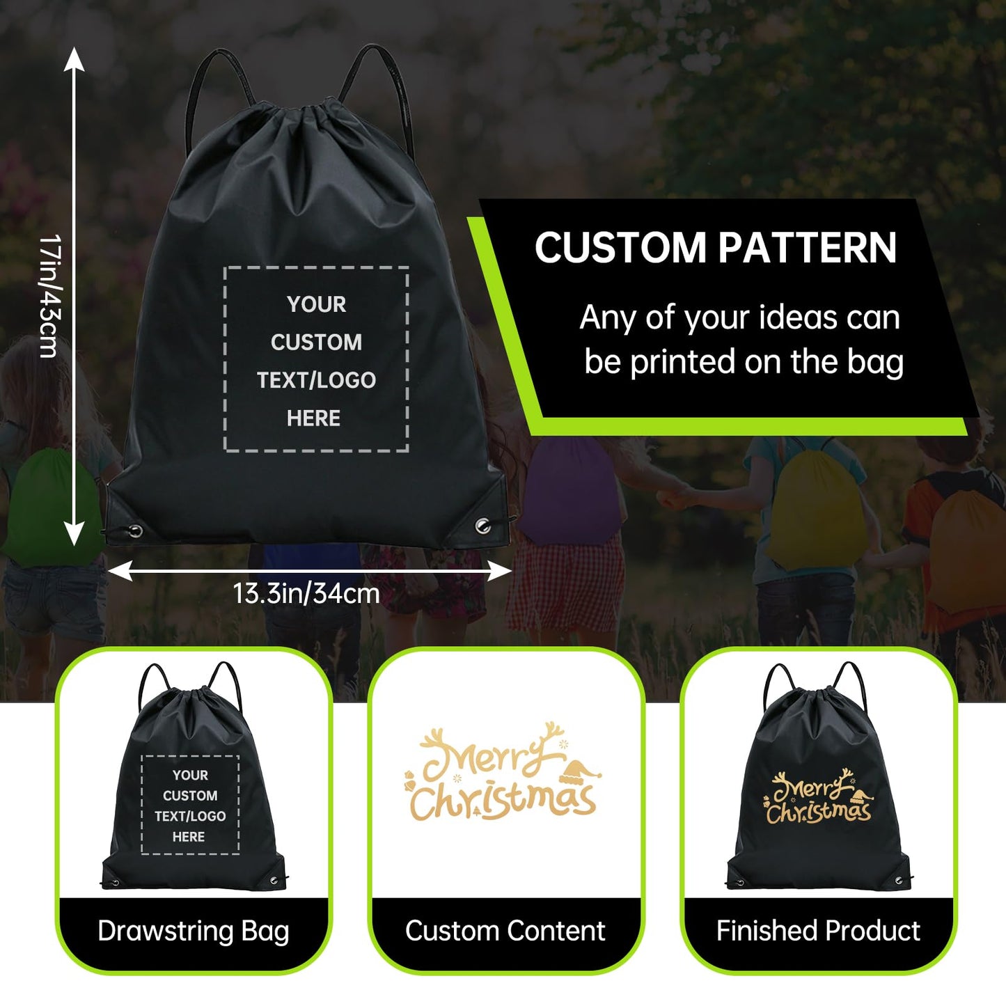 JEOHLORY Custom Drawstring Backpacks bags 10/50/100/200Pack,Promotional Items With Your Logo, bulk personalized Logo Text,Great for Travelling, Gym and for Everyday Use