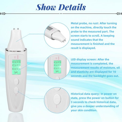 Skin Hydration Tester, Facial Skin Tester, Portable Smart Display Digital Skin Detection Pen Facial Skin Tester Pen Face Care Tool for Girl Women