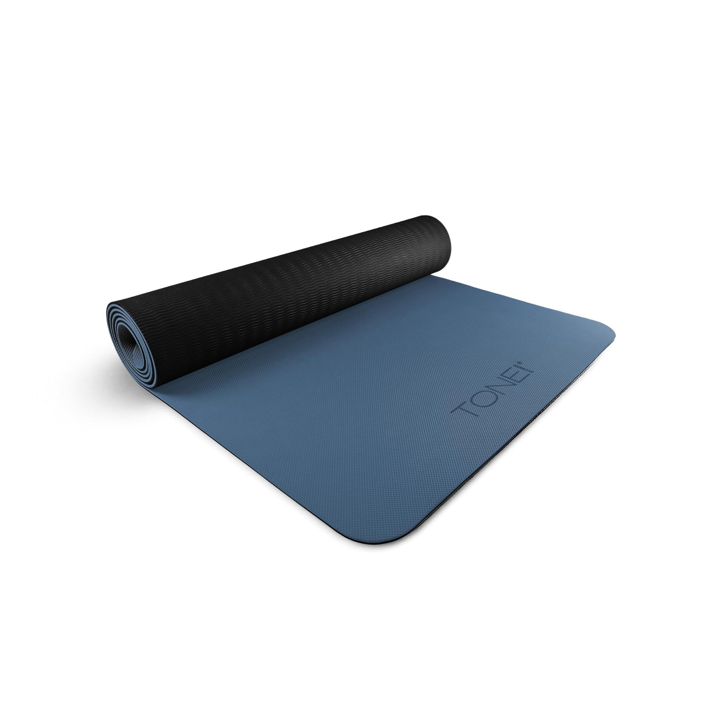 TONE Fitness Yoga Mat 1/4" Thick Non Slip Exercise & Pilates Mat for Home Workouts with Carrying Strap | Pyramid Pattern | Black/Blue