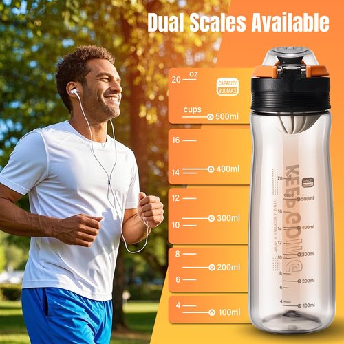 Lizhluzh Sports Water Bottle, 27OZ Plastic Reusable Water Bottles with Measurements, Leakproof Mens Water Bottles Black for Gym, Travel, Home, Office