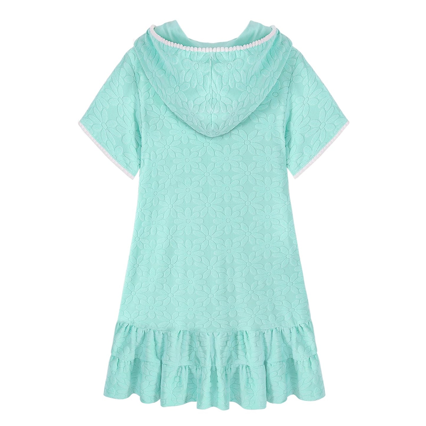 Weixinbuy Girls Swim Cover Up Kids Swimsuit Terry Zip Up Swimwear Hoodie Dress Wraps Beach Bathing Suit Size 6-7 Green
