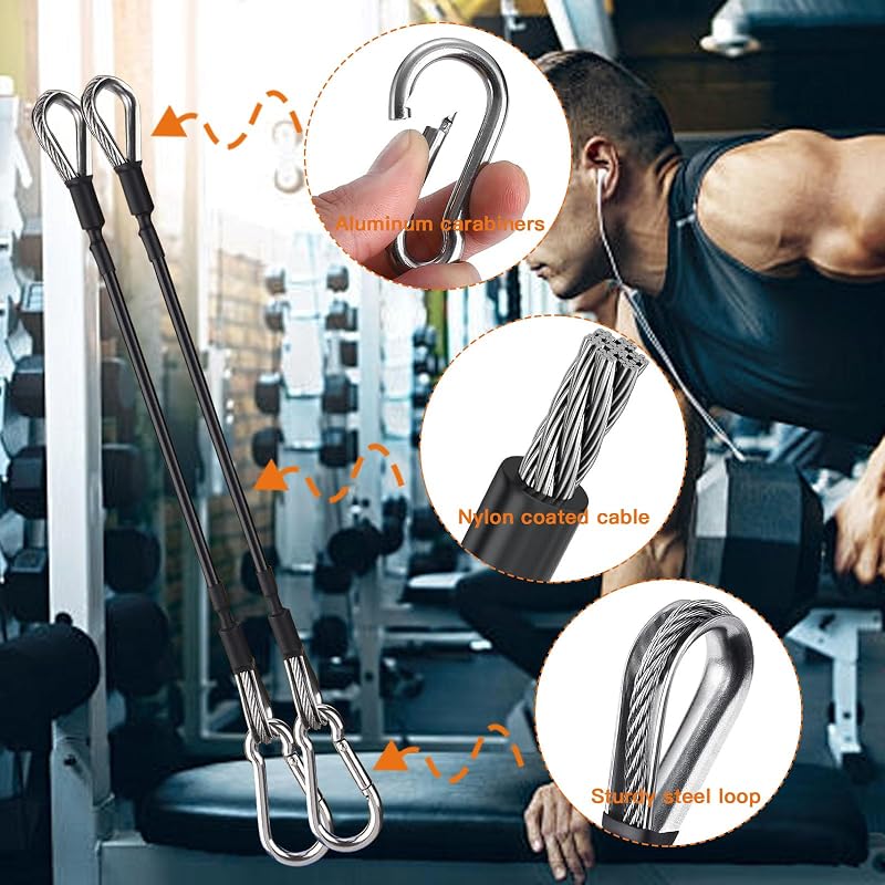 39 Inch 2-Pack Gym Extension Cables with Carabiners - Heavy Duty 5mm Steel Wire Rope for Home Gym