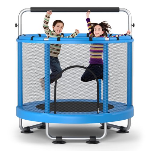 ZCMHAXJ 55" Trampoline for Kids with Enclosure, 440lbs Capacity Indoor & Outdoor Toddler Trampoline with Adjustable Gymnastics Bar & Toys, Gifts for Boys & Girls