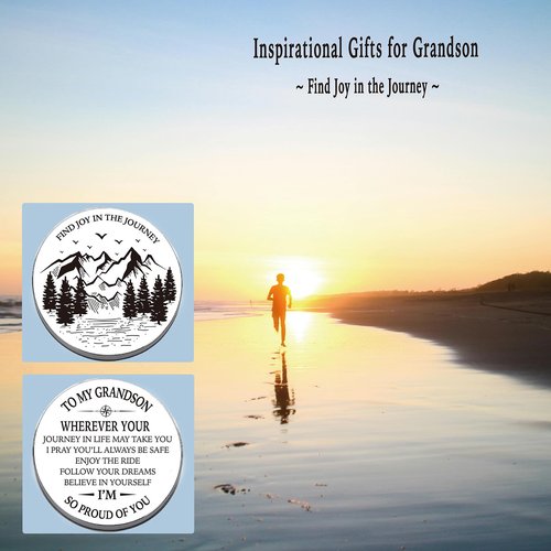 Grandson Gifts from Grandma Grandpa, Go Confidently Pocket Compass Engraved Black, to My Grandson Pocket Token, Inspirational Keepsake Gifts Ideas for Grandson Birthday Graduation Christmas