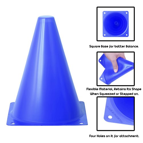 Athllete Unisex Sport Cones, 7" Blue Plastic Training Cones for Soccer, Football (15 Pack)