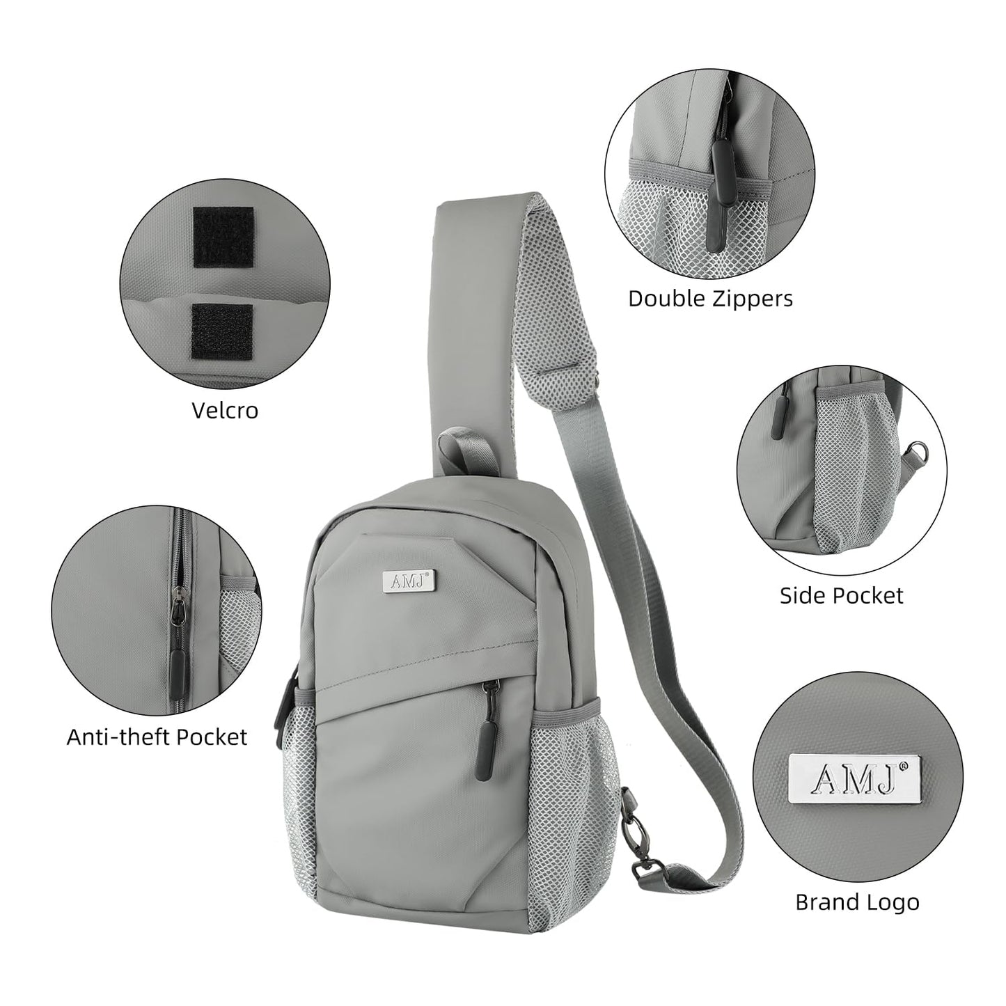 AMJ Cross-body Bag Small Handbag For Men, Fashion Backpacks For Women, Travel Chest Daypack for Hiking, Camping, Sports(Space Grey)
