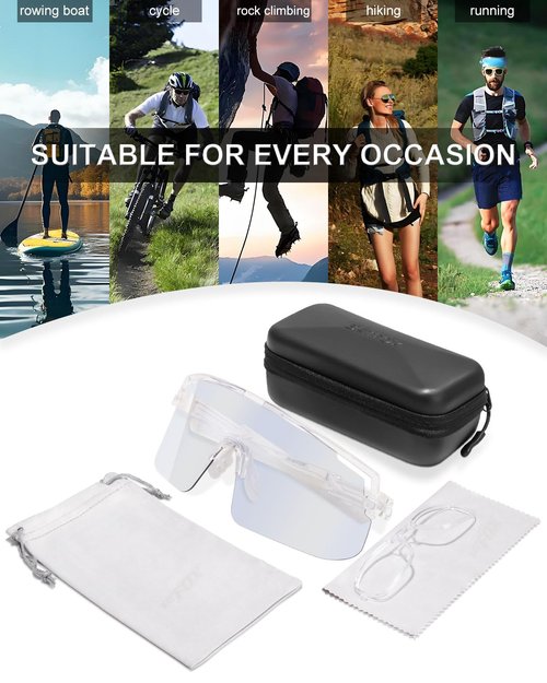 BATFOX Photochromic Cycling Sunglasses for Men & Women,UV400 Sports Glasses W/Adjustable TR90 Frame for Running,Baseball,MTB