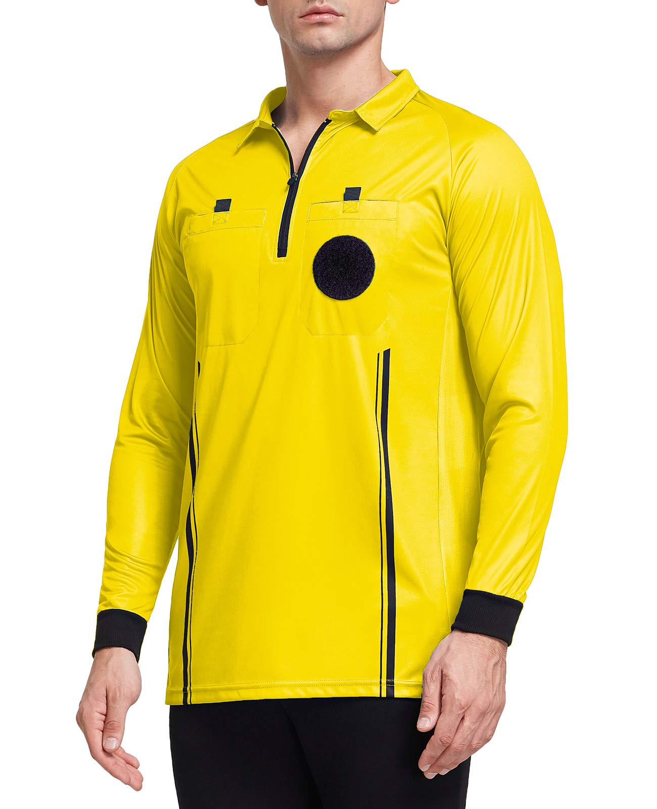 FitsT4 Sports Men's Pro Soccer Referee Jersey Long Sleeve Ref Shirt Yellow Large